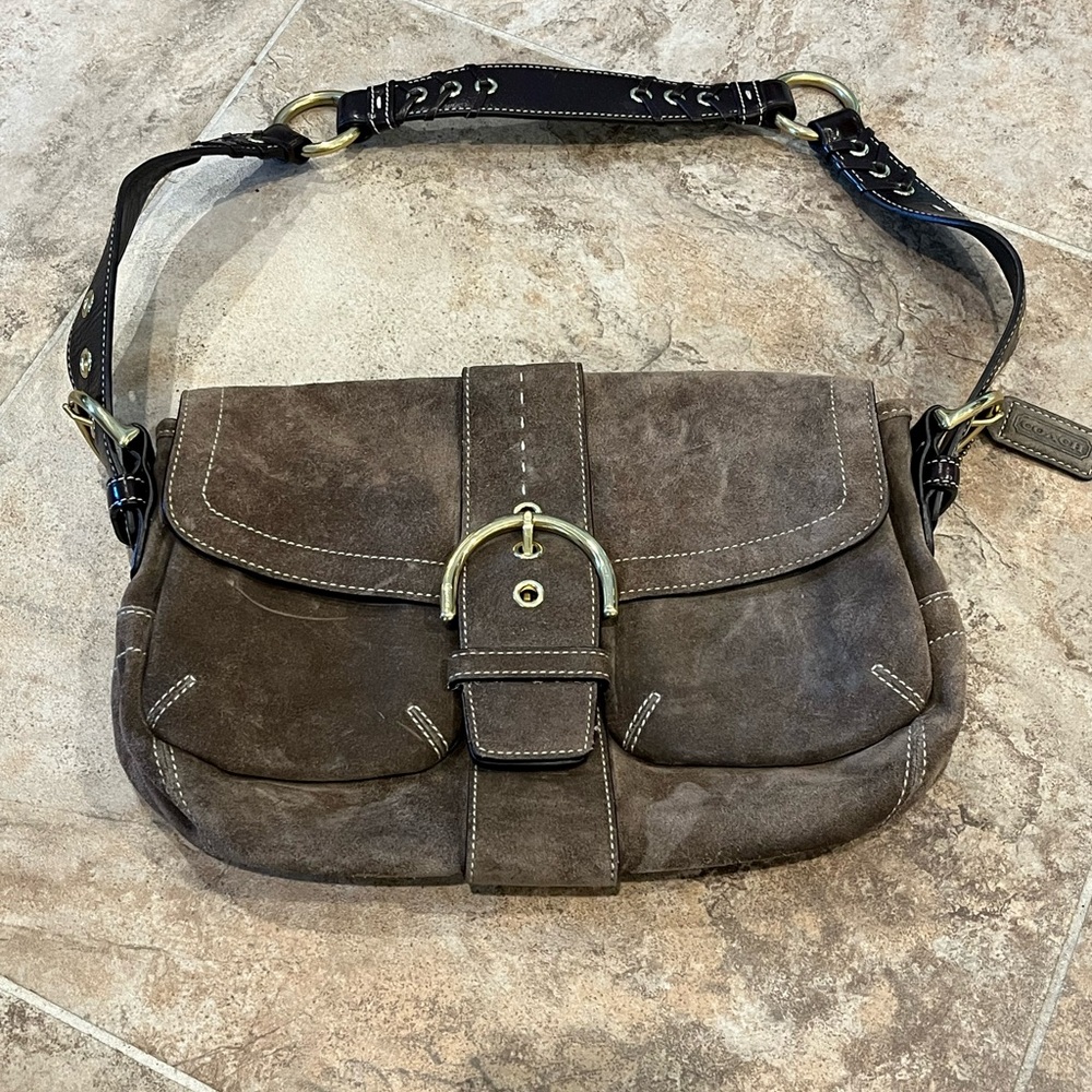 VTG Coach SoHo Dark Brown Suede Shoulder Bag with Chocolate Brown Strap